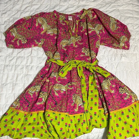 Printfresh Pink and Green Leopard Print Dress - Picture 1 of 5